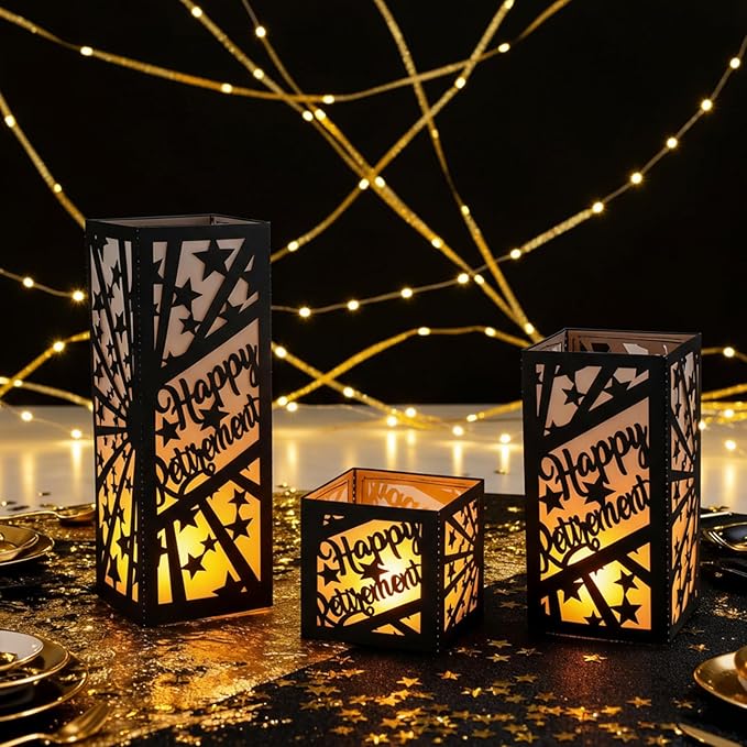 12 Pcs Happy Retirement Party Table Decorations Black and Gold