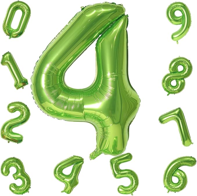 Green 4 Balloons, 40 Inch Large Foil Number Balloons Set 0-9, Self