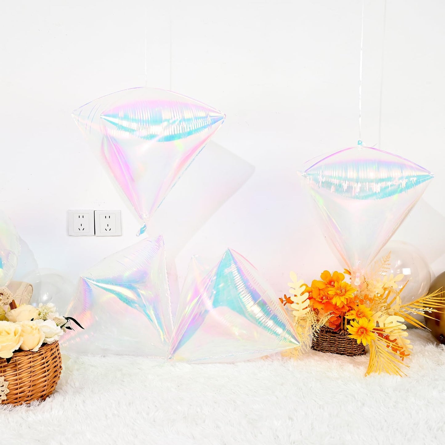 Iridescent Diamond Balloons 4 pcs,Transparent Foil Diamond Balloon for