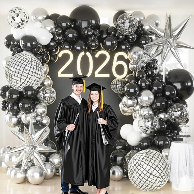 KARLURE Black Silver Balloons Arch Kit, Black Silver White Balloons