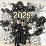 KARLURE Black Silver Balloons Arch Kit, Black Silver White Balloons
