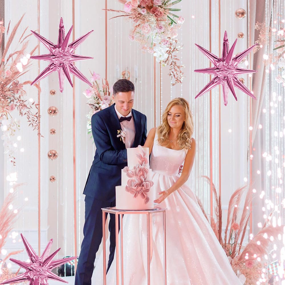 Pink Star Balloons 12pcs Foil Mylar Balloons Cone Spike Explosion Star