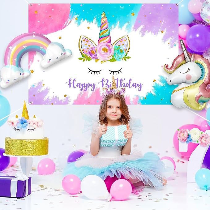 Unicorn Birthday Decorations Party Supplies for Girls Purple Unicorn