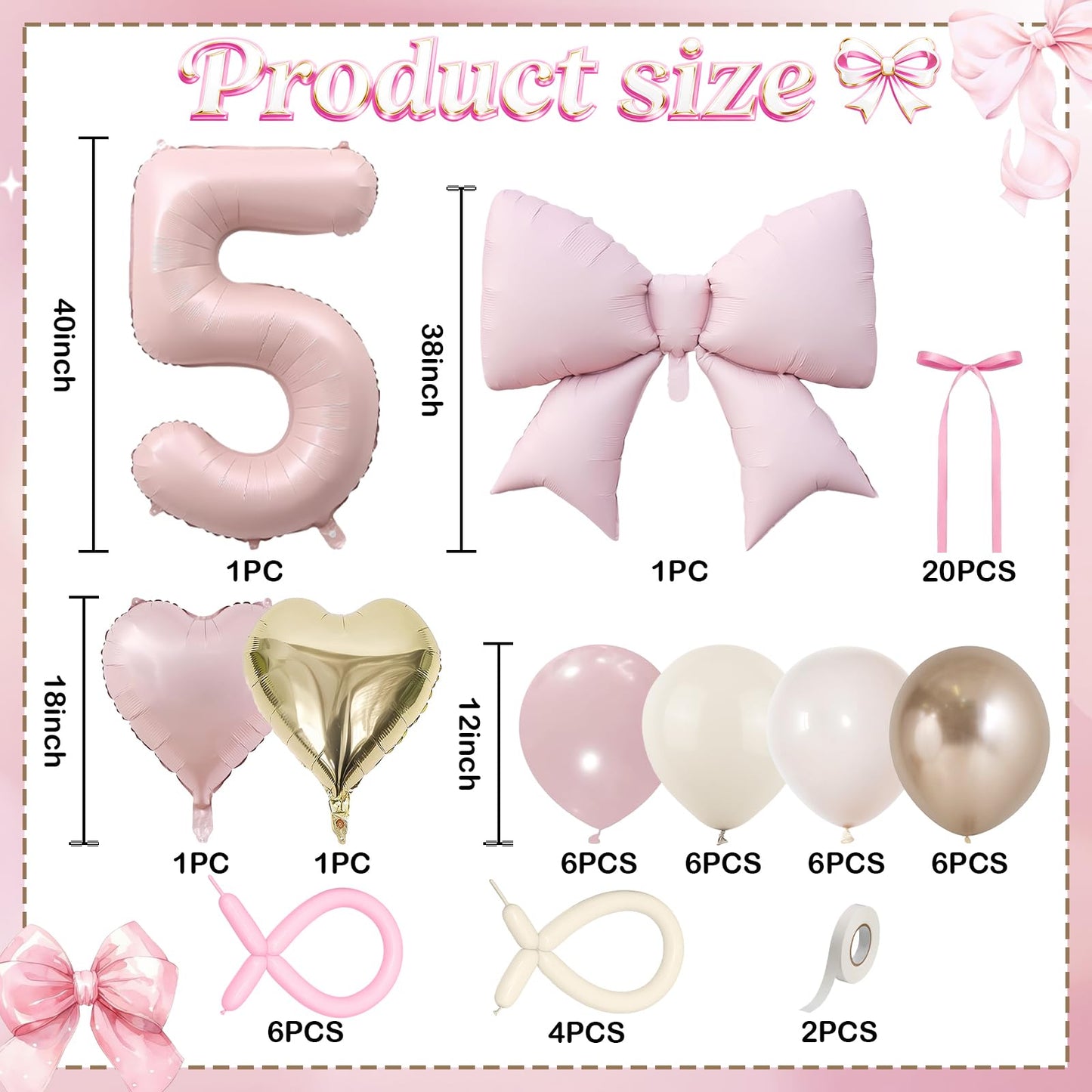 Light Pink 5 Balloon Number, Retro Blush Pink Gold Beige Nude Latex