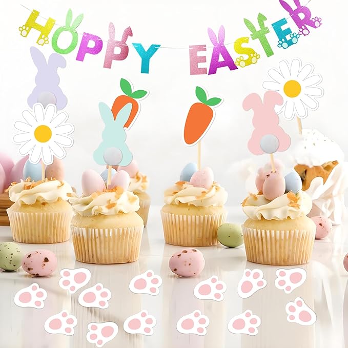Easter Party Decorations Glitter Bunny Hoppy Easter Banner Spring