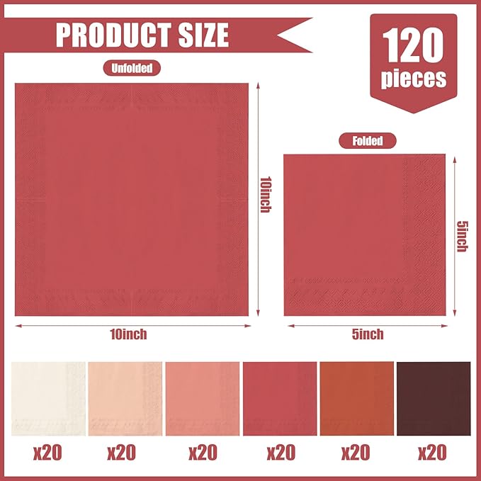 Whaline 120 Sheet Fall Rust Color Cocktail Napkin 6 Colors Gradient