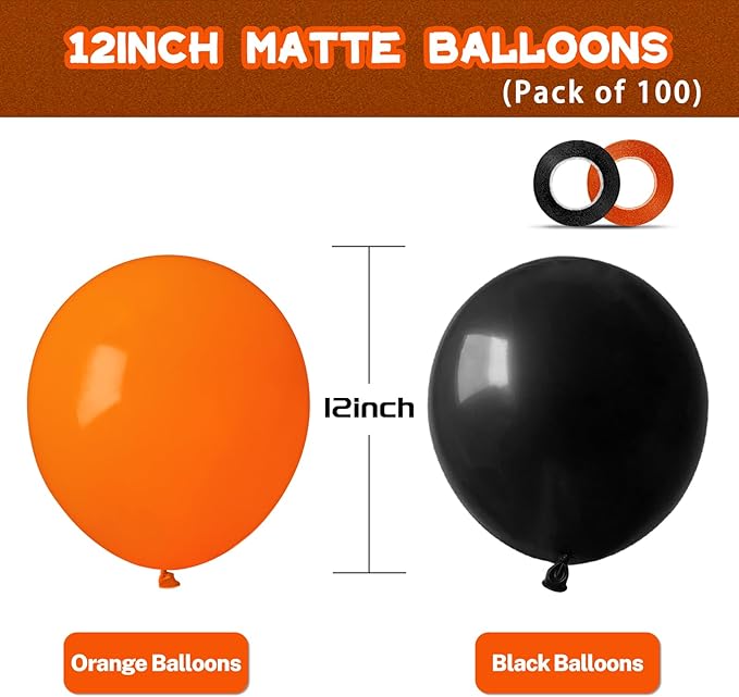 100 Pcs Black and Orange Balloons 12 Inch Halloween Latex Balloons