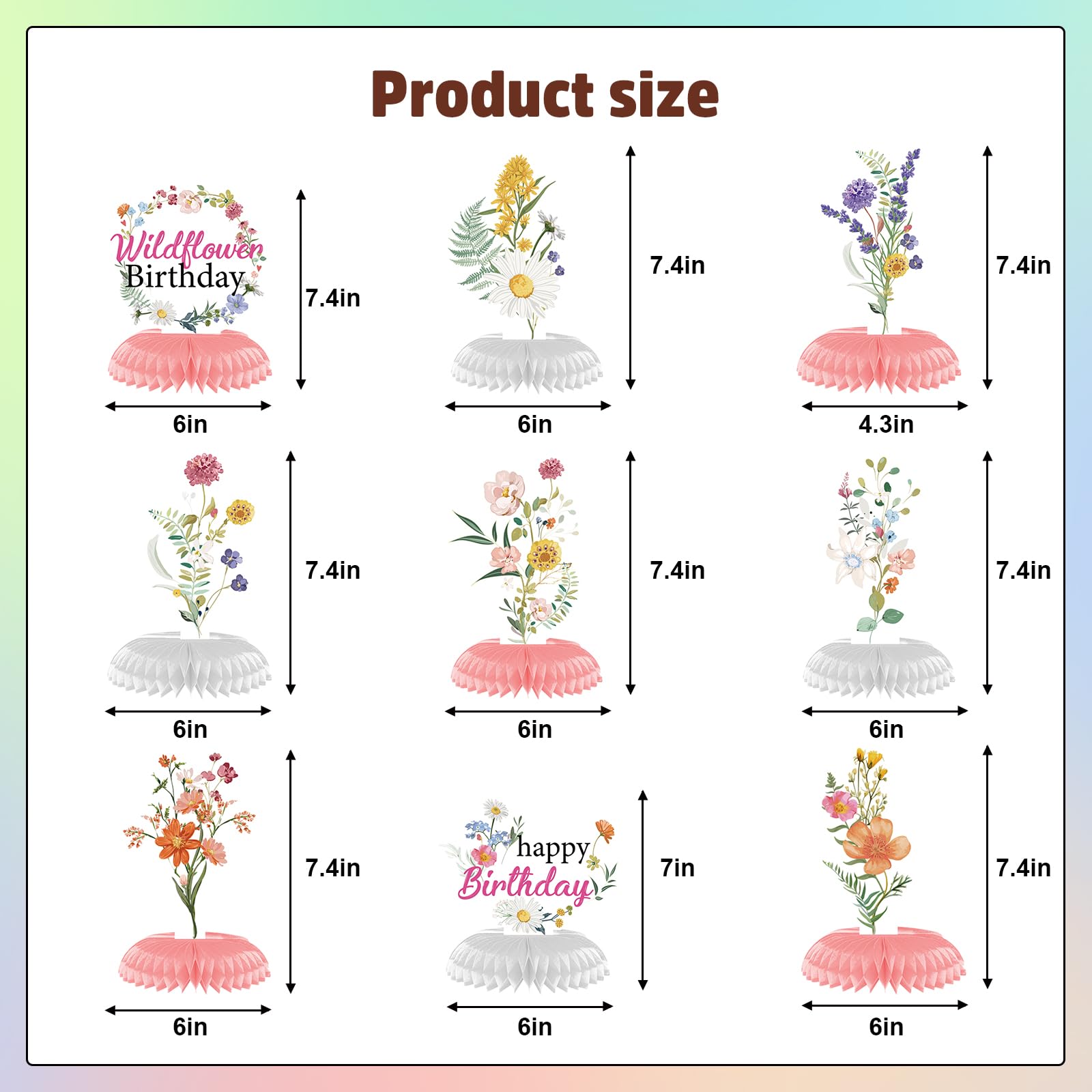 Rngmsi Flower Birthday Table Decorations - 9PCS Wildflower Spring