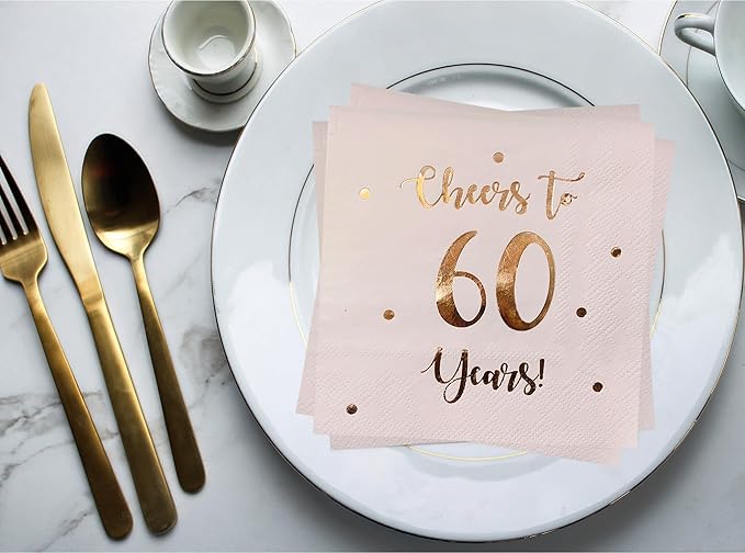 Cheers to 60 Years Cocktail Napkins | Happy 60th Birthday Decorations