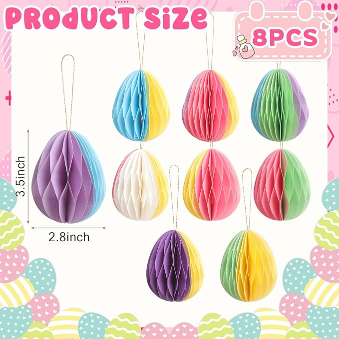 16 Pcs Easter Decorations Eggs Hanging Ornaments Paper