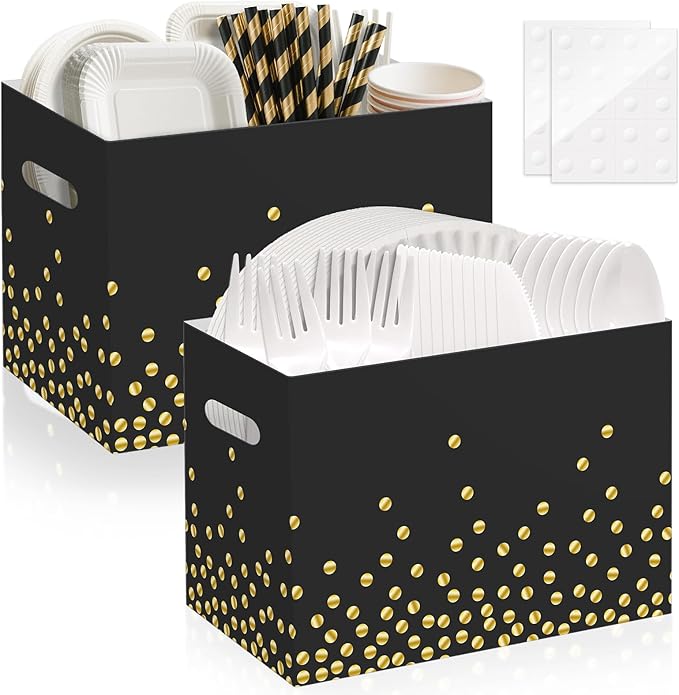 2PCS Black and Gold Utensil Holder Paper Utensil Caddy for Retirement