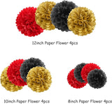 Red Black Gold Party Decorations Tissue Pom Poms 12pcs Game Night