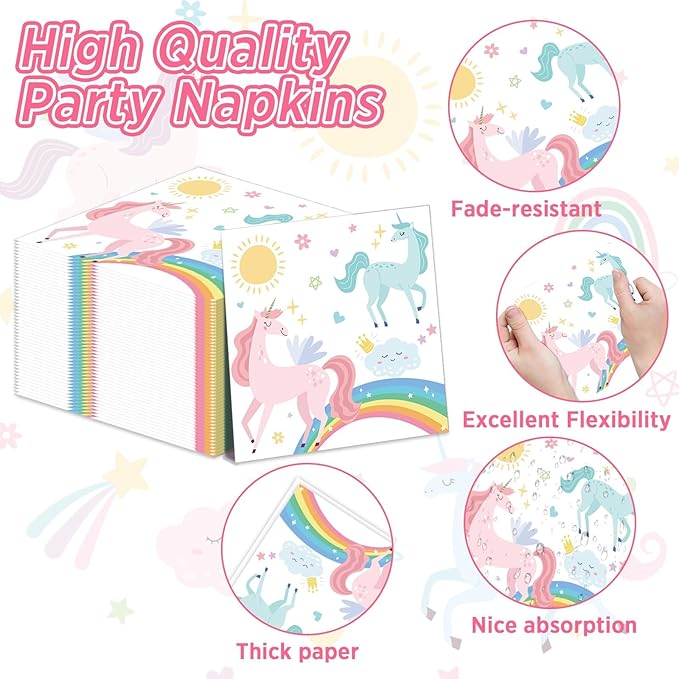 96Pcs Pastel Unicorn Party Supplies Unicorn Paper Plates Napkins