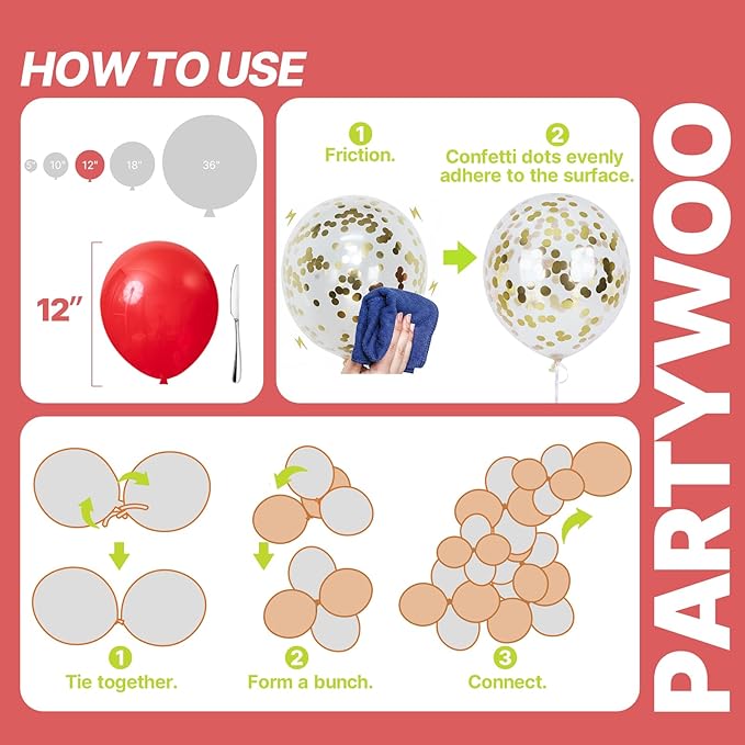 PartyWoo Red Black and Gold Balloon Arch Kit Garland 142pcs Different