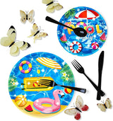 150Pcs Pool Party Supplies Set 9 & 7 Plates Napkins Knives Forks