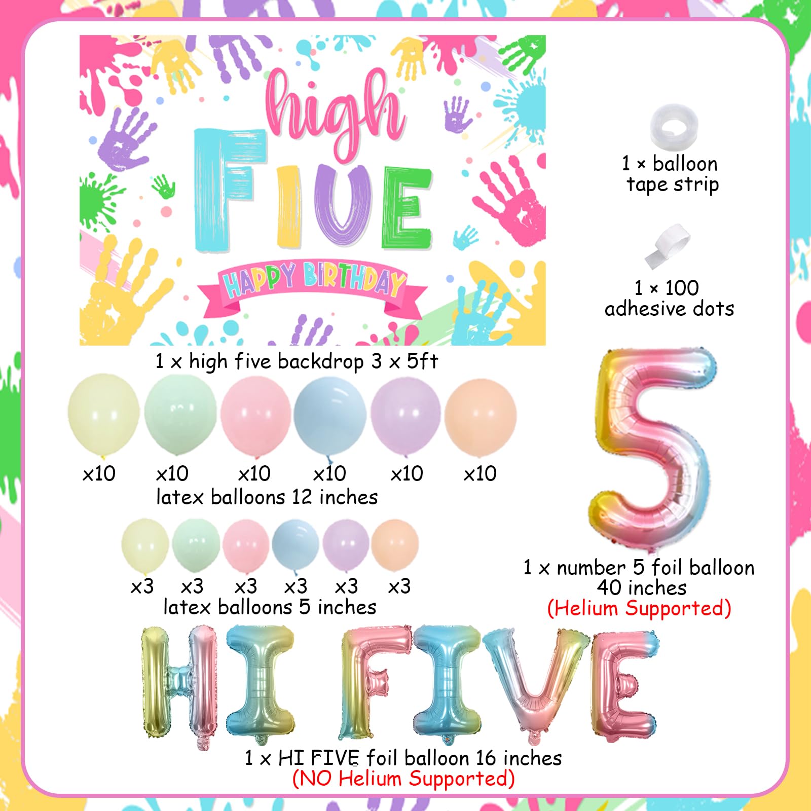 Hi Five Birthday Party Decorations for Girls, 5th Birthday Decorations