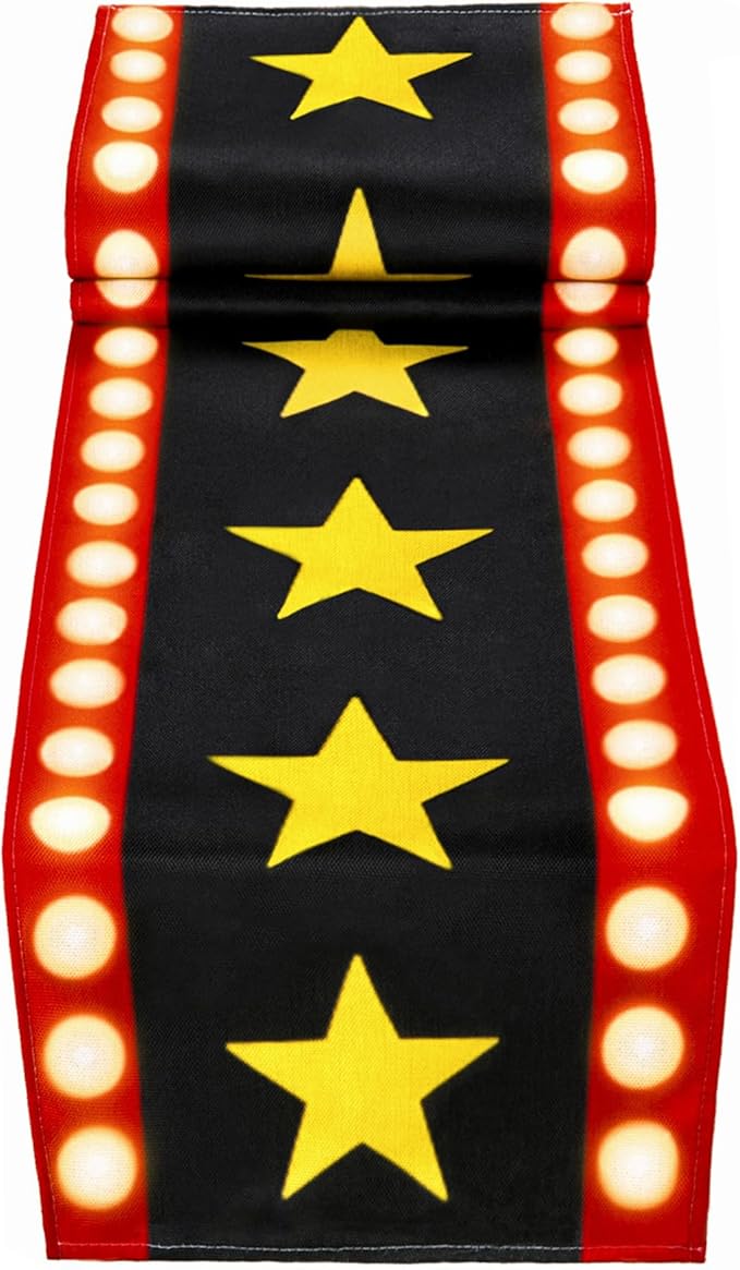 13 x 72 Inch Movie Night Table Runner with Gold Star Design Movie