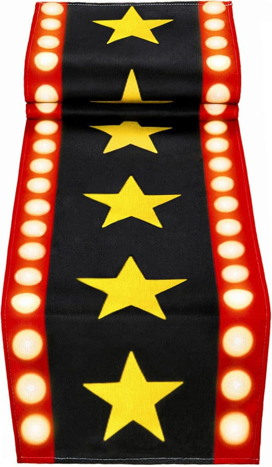 13 x 72 Inch Movie Night Table Runner with Gold Star Design Movie