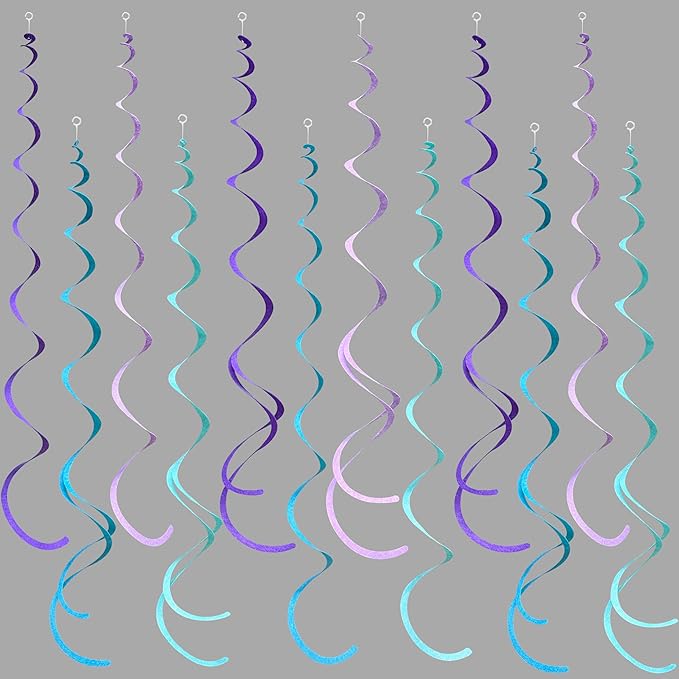 36 Pcs Mermaid Hanging Swirl Decorations Teal Purple Felt Swirl
