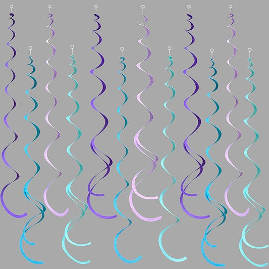 36 Pcs Mermaid Hanging Swirl Decorations Teal Purple Felt Swirl