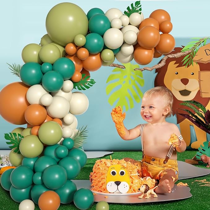 Sage Green Brown Balloon Garland Kit 105PCS Jungle Safari with Sand