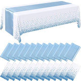 Breling 24 Packs Baby Blue and White Disposable Plastic Tablecloths