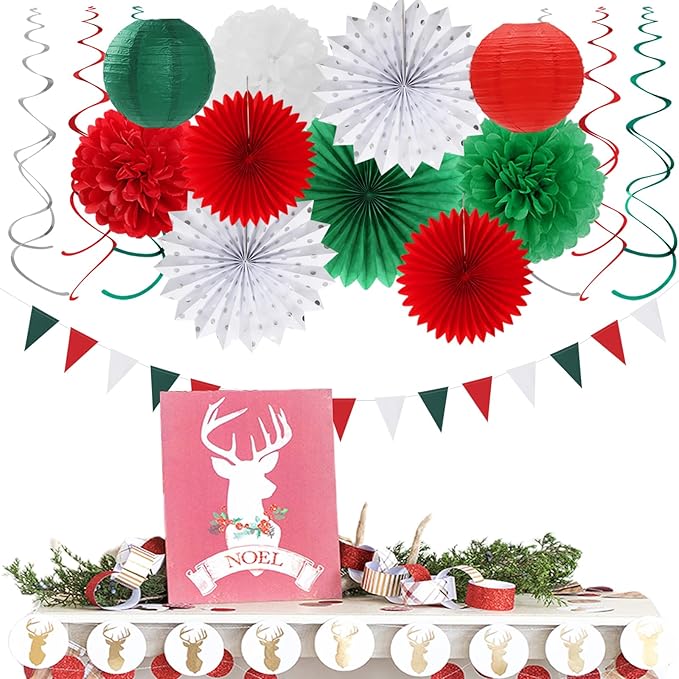 Red Green White Christmas Party Decorations 33pcs Banner Mexico