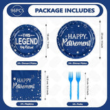 96 Pcs Retirement Party Supplies Blue and Silver Happy Retirement