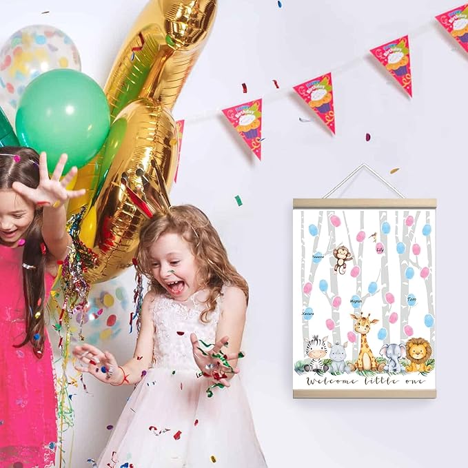 Gender Reveal Decorations Fingerprint Tree with Woodland Safari