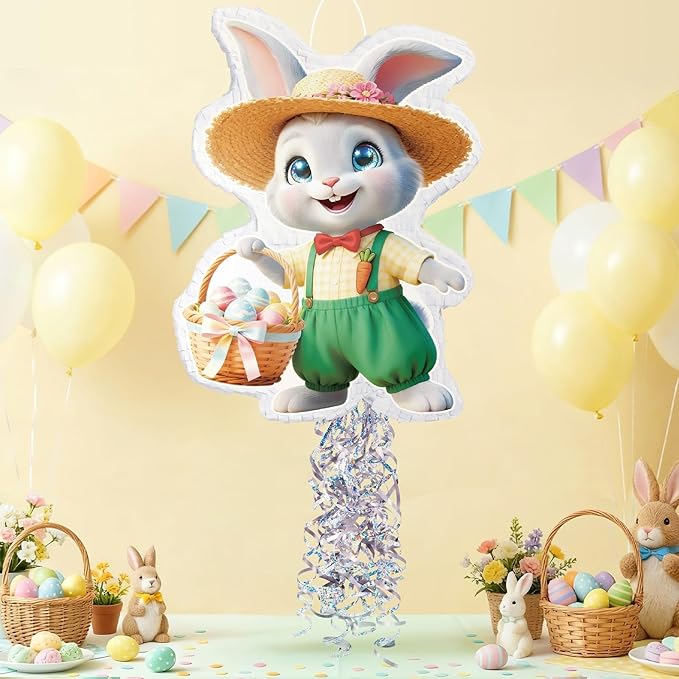 Easter Bunny Piñata Green Rabbit Piñata with Blindfold and Stick