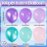 100pcs Mermaid Balloons 12 inch Purple Pink Teal Balloons Set