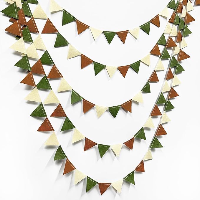Jungle Party Decoration Sage Green Brown Beige Felt Hanging Triangle