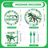 96PCS Dinosaur 2nd Happy Birthday Party Supplies 2nd Dinosaur Plates