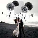 Black White Silver Party-Decorations Streamers - 23pcs Tissue Pom