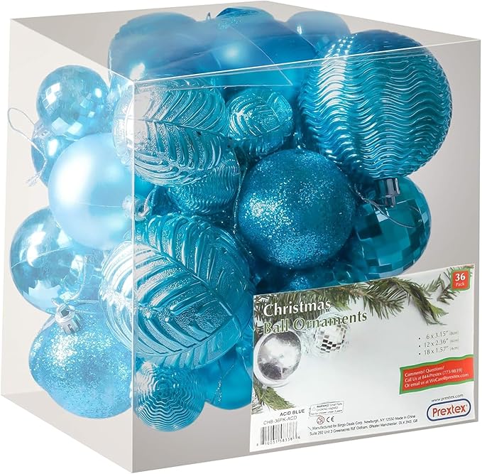 Prextex 36 Piece Christmas Ornaments Set - Acid Blue Christmas Tree