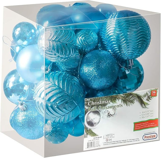 Prextex 36 Piece Christmas Ornaments Set - Acid Blue Christmas Tree