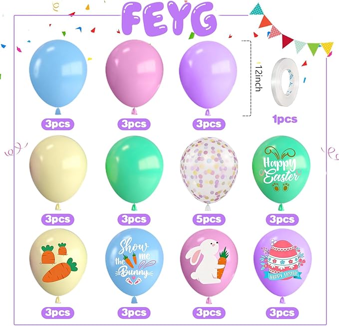 Pastel Easter Balloons,12 Inch Macaron Pink Blue Purple Green Yellow