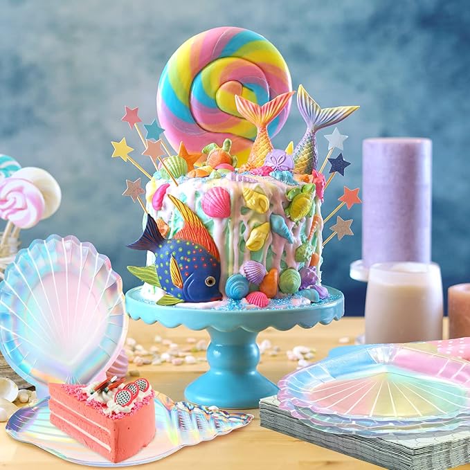 96 Pcs Mermaid Plates and Napkins for 24 Guests 7 Inch 9