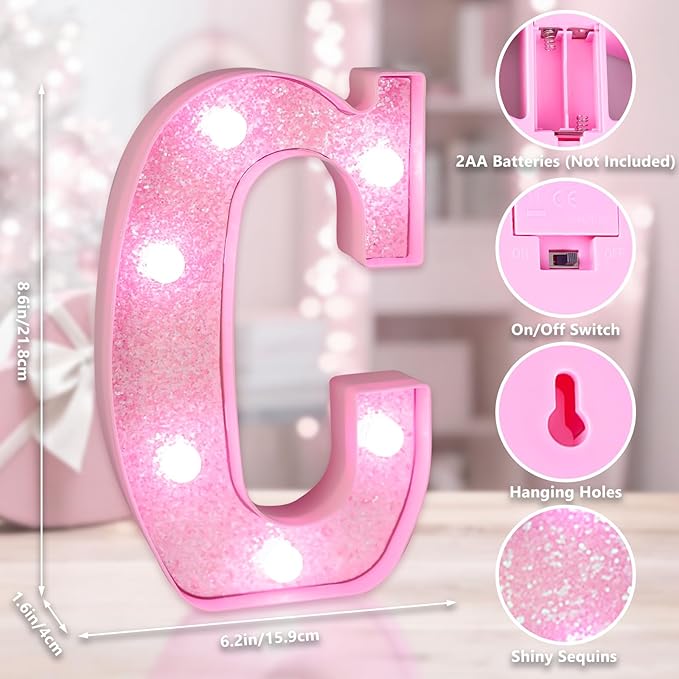 Pink Light Up Letters, LED Marquee Letters for Table, Small Glitter #1