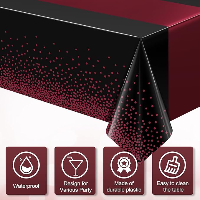 1Pcs Black and Maroon Tablecloth Party Decorations,Plastic Black