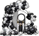 Black and Silver Balloons Arch Garland Kit, 134pcs Metallic Chrome