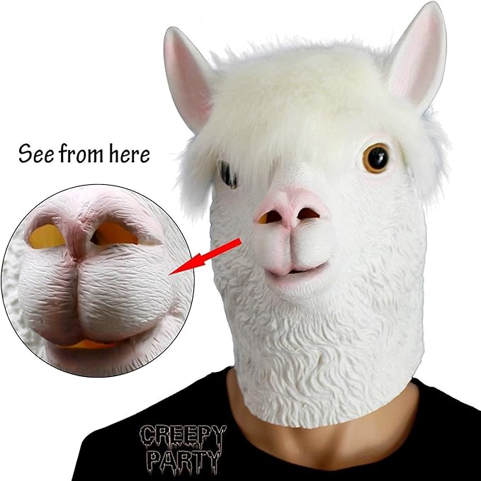 CreepyParty Alpaca Mask - Animal Halloween Costume for Parties,