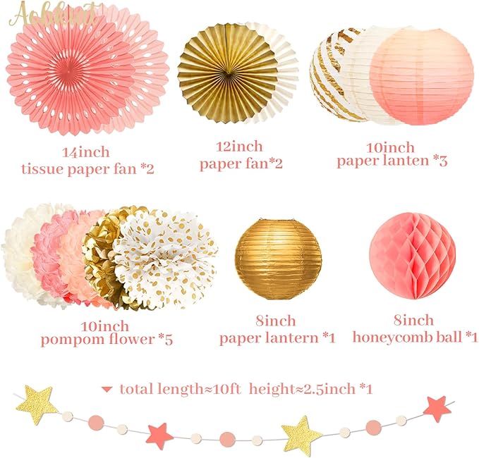 AOBKIAT Pink Gold Party Decorations Kit-Tissue Paper Pom