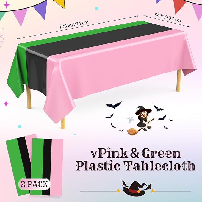 Oudain 2 Pcs Witch Princess Theme Party Pink & Green & Black Party