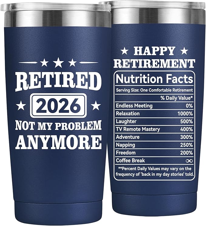 Retirement Gifts for Men & Women 2026 20oz Navy Blue Tumbler Funny