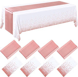 Breling 8 Pack White and Rose Gold Disposable Plastic Tablecloths and