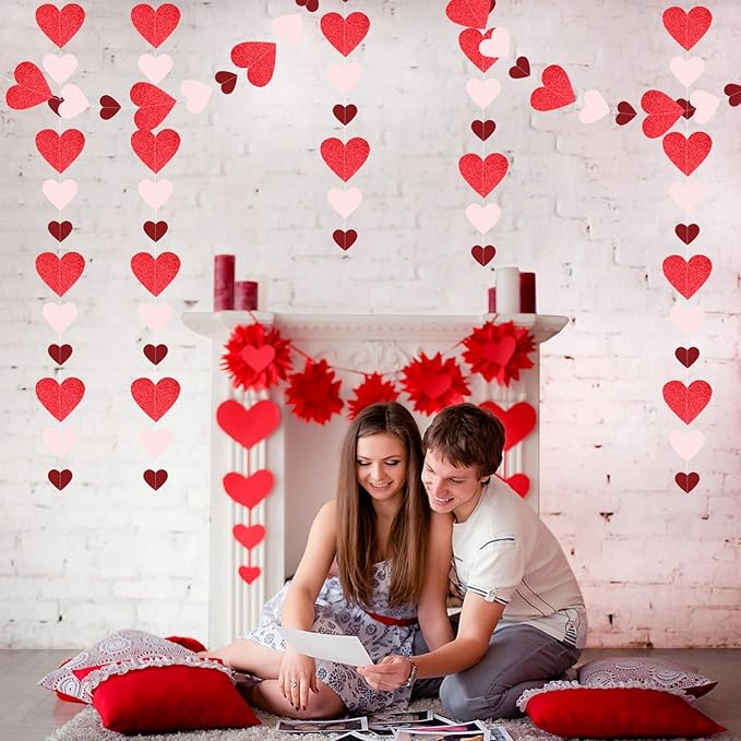 Pink Burgundy Red Valentines Day Party Decorations Garland 52Ft