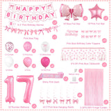 17th Pink Birthday Decorations for Girls, Pink Bow Coquette Birthday