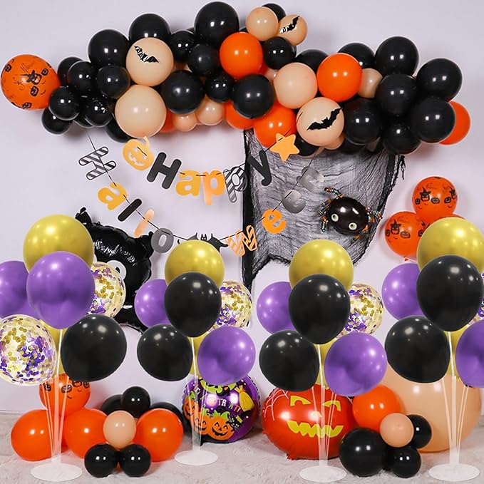 Halloween Decorations Balloon Stand with Purple Black and Gold