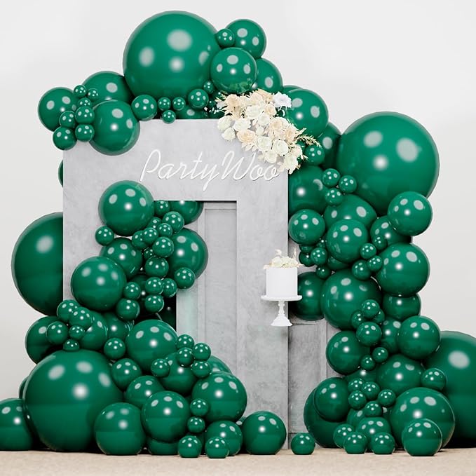 PartyWoo Pearl Dark Green Balloons 140pcs Different Sizes Pack of 18